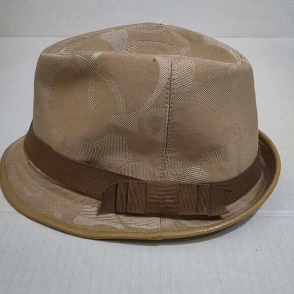COACH Tan Signature Jacquard Fedora Styled Hat Logo S - Picture 4 of 8